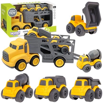 Statybinių transporto priemonių rinkinys 4in1 | Sunkvežimis su tralu ir 3 automobiliai | WOOPIE 53934