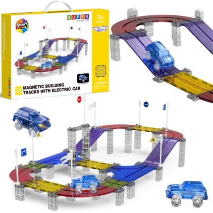 Magnetinė automobilių lenktynių trasa | Su LED automobiliu ir 137 elementais | WOOPIE 54900