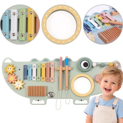 Medinė lavinamoji sieninė lenta | Krokodilas su muzikos instrumentais | TOOKY TOY TP552