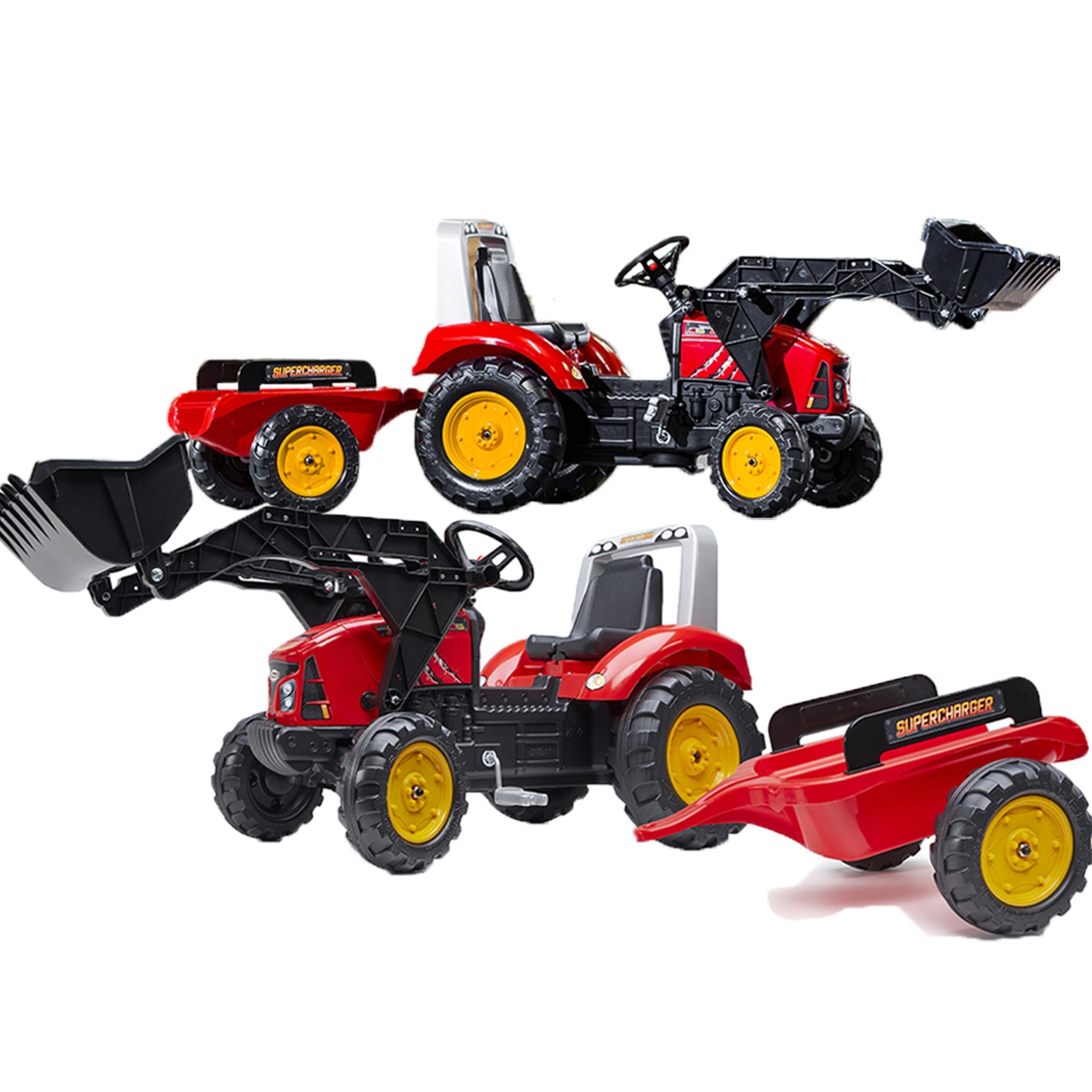 falk-traktor-red-supercharger-na-pedaly-z-przyczepa-od-3-lat