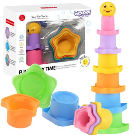 Sensorinė vaivorykštės spalvų piramidė | Žvaigždės ir kamuolys | WOOPIE 50889