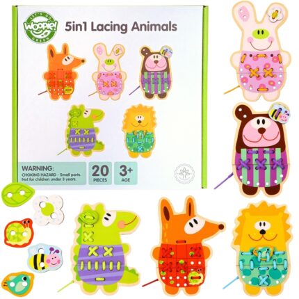 Vėrimo žaislas | medinis 5in1 | Gyvūnai | WOOPIE GREEN 52753