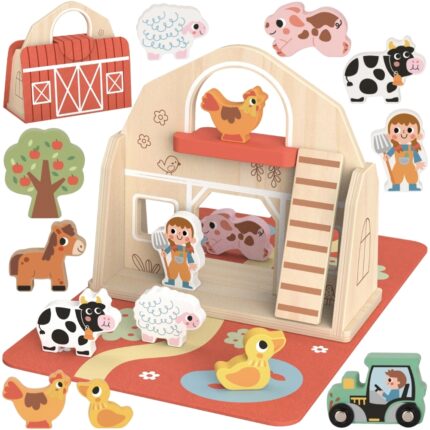 Medinė ferma | Sulankstoma lagamine su gyvūnėliais | Tooky Toy TP518