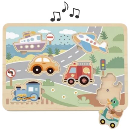 Medinė interaktyvi dėlionė su garsais | Transporto priemonės | Tooky Toy TL064N