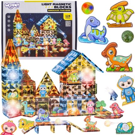 Magnetinis konstruktorius | Šviečiantis tamsoje 3D Dinozaurų parkas 124 det. | WOOPIE 55921