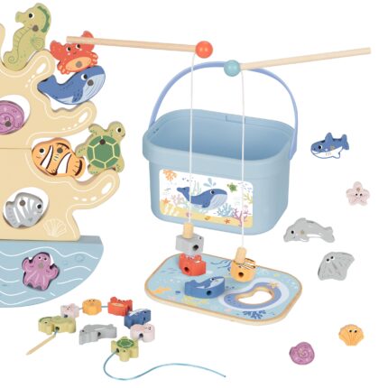 Medinis žaidimų rinkinys 3-in-1 | Balansuojantis bokštas ir žvejyba | Tooky Toy TJ758