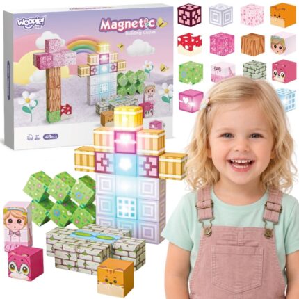 Magnetinės kaladėlės-kubeliai | Montessori 3D edukacinis rinkinys 48 el. | WOOPIE 58892