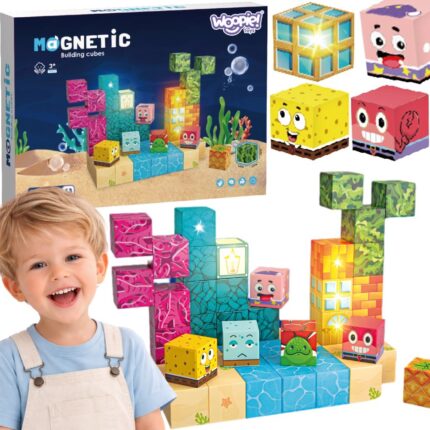Magnetiniai kubeliai-blokeliai | 54 vandenyno temos elementai Montessori | WOOPIE 58908