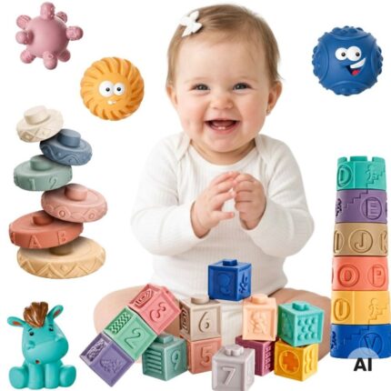 Minkštų sensorinių kaladėlių rinkinys | 27 elementai, lavinamasis | WOOPIE BABY 100383